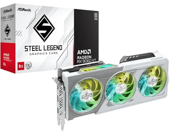 GRAFICA RADEON RX 9060XT 8GB GDDR6 BLANCA ASROCK STEEL 3320 MHZ BOOST